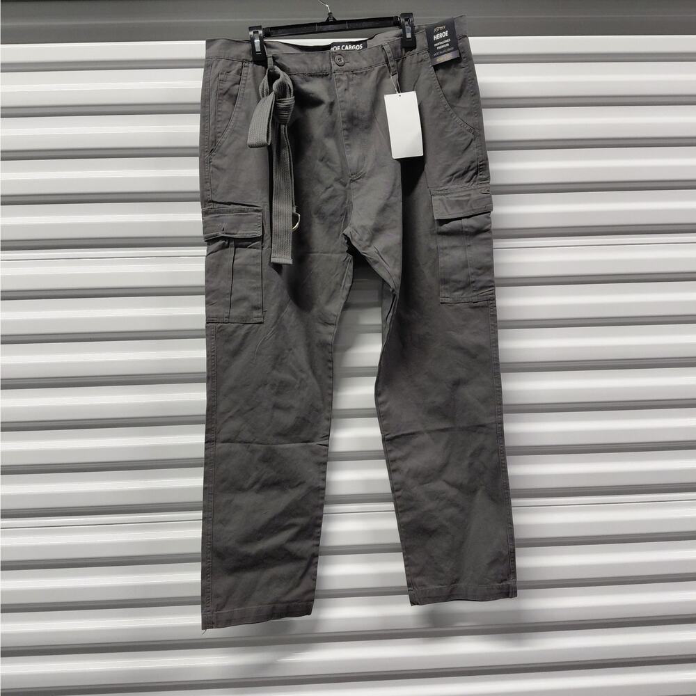 Men’s Belted Cargo Work Pants 40W x 30L Gray Cotton Utility Pockets Ashly Heroe